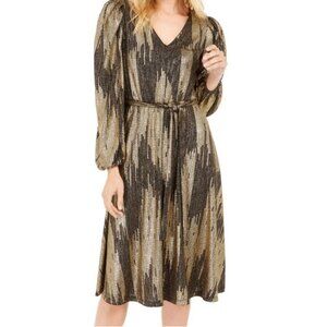 (NWT) Calvin Klein Sequin Midi V-neck Dress Glamour size 6‎ Gold